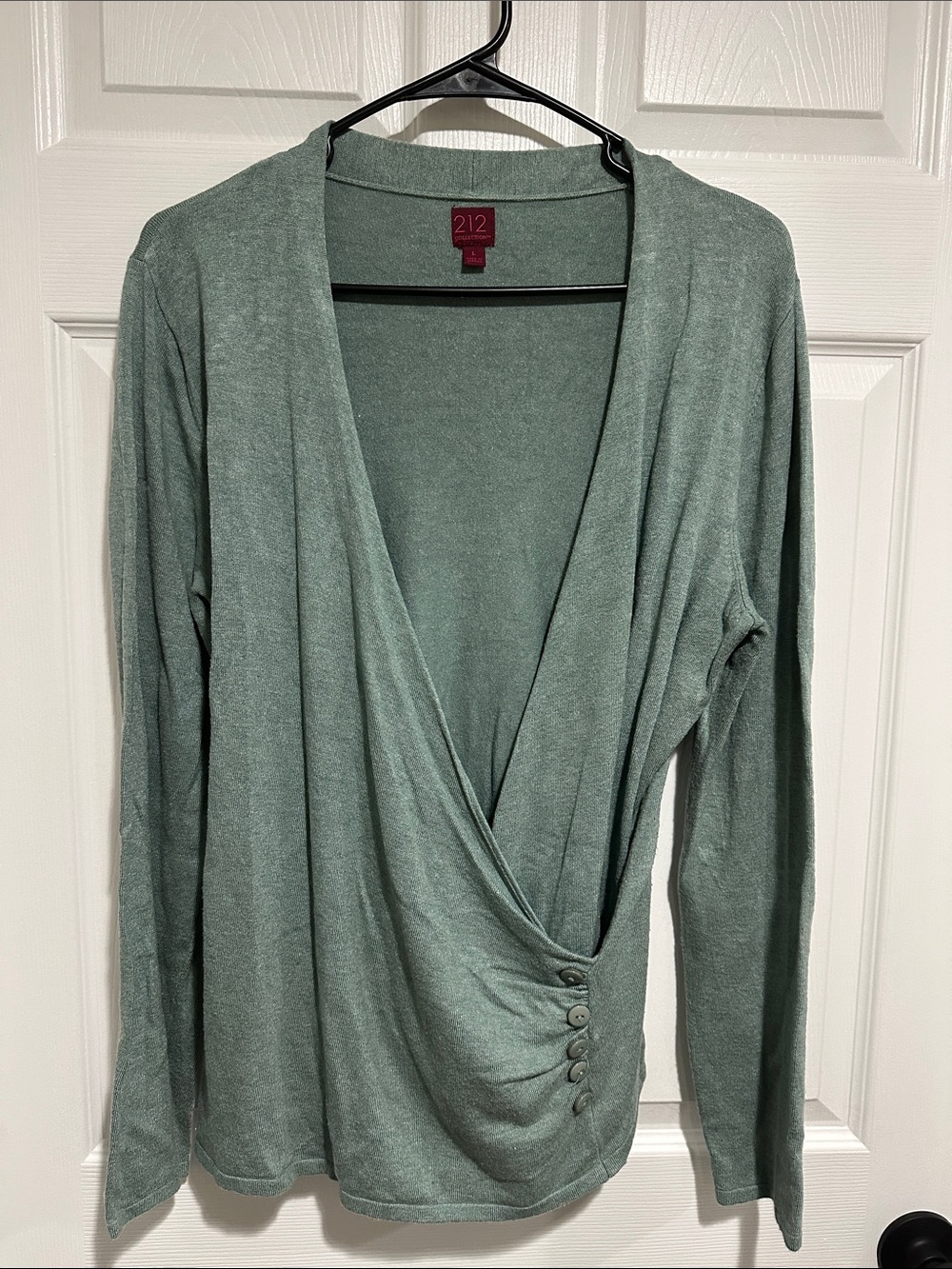 212 Collection Sage Green Draped Wrap Long Sleeve Sweater